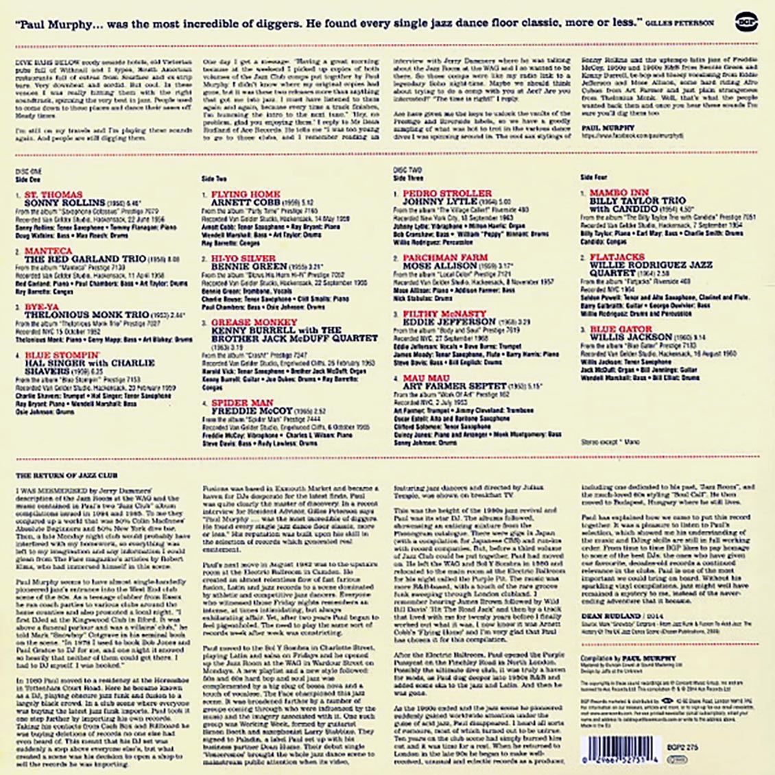 Sonny Rollins, Art Farmer Quartet, Johnny Lytle, Mose Allison, Etc. - Paul Murphy Presents The Return Of Jazz Club: Dancefloor Classics From The Original Jazz Dance DJ