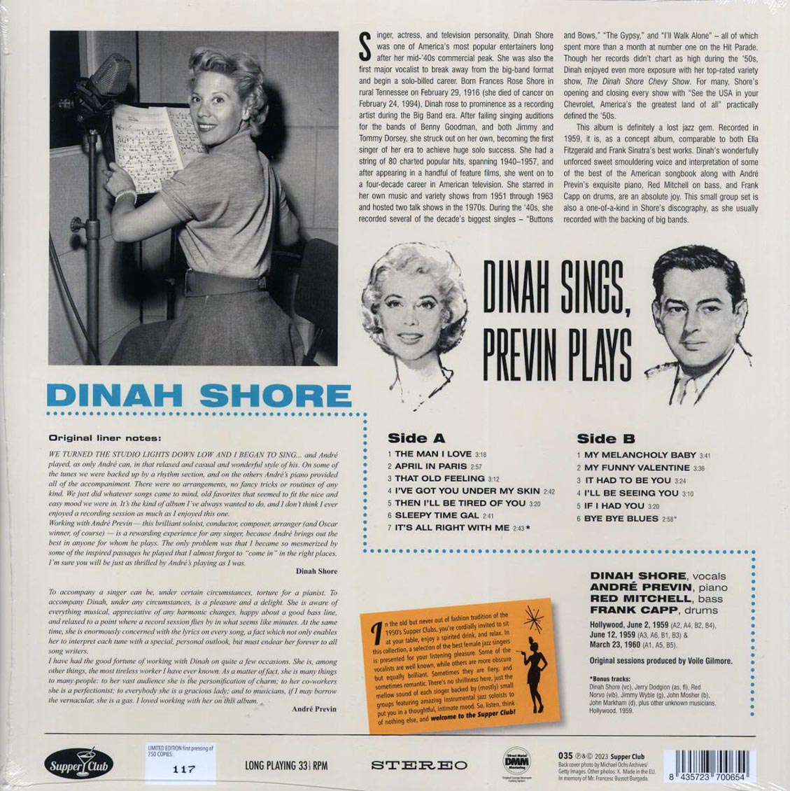 Dinah Shore - Dinah Sings, Previn Plays: Songs In A Mid-Night Mood