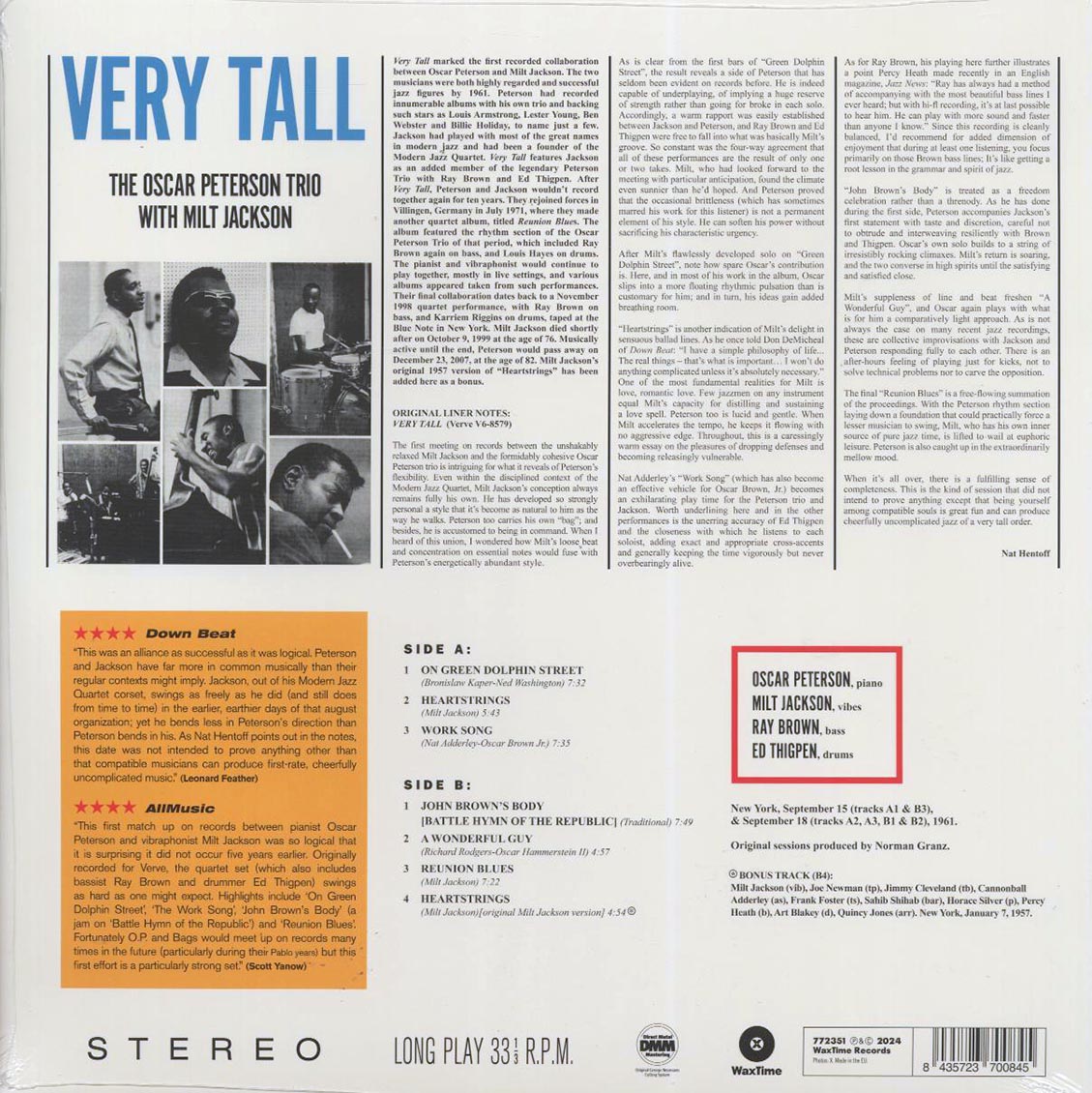 Oscar Peterson Trio, Milt Jackson - Very Tall