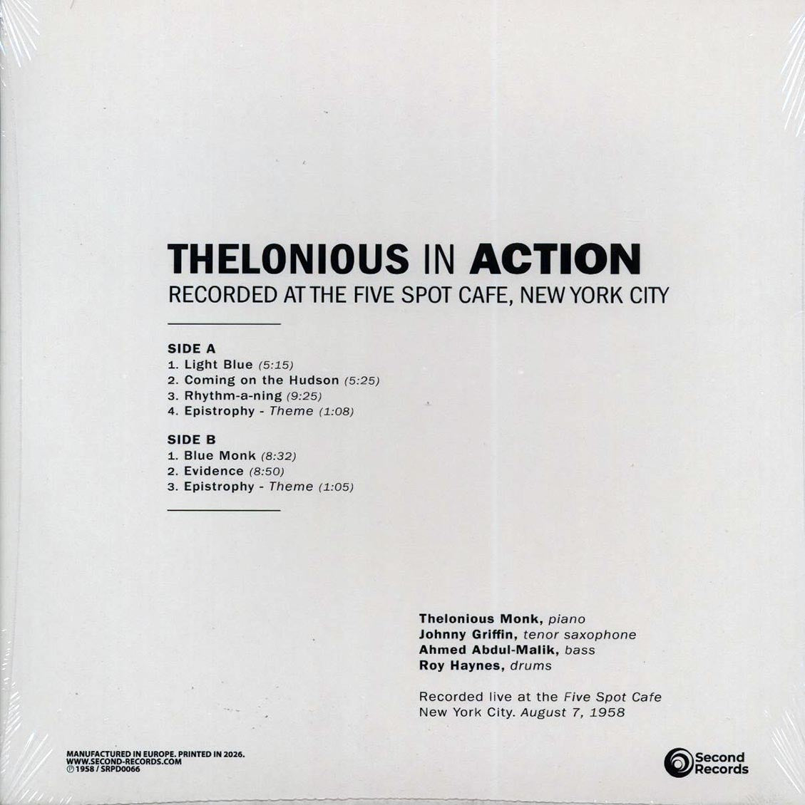 Thelonious Monk Quartet - Thelonious In Action: Recorded At The Five Spot Cafe, New York City