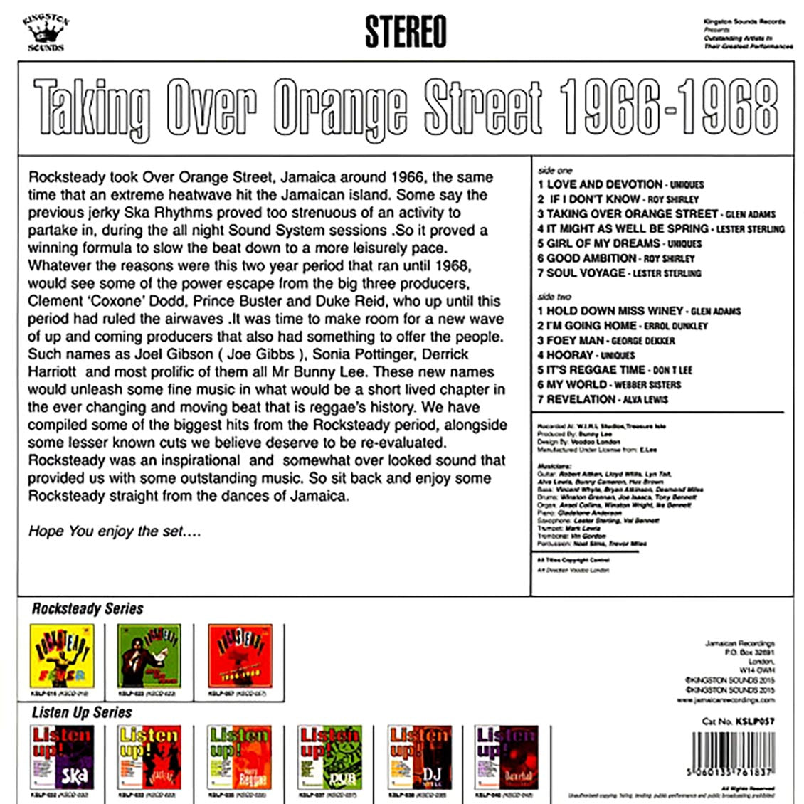 The Uniques, Roy Shirley, Lester Sterling, Alva Lewis, Etc. - Rock Steady Taking Over Orange Street: 1966-1968