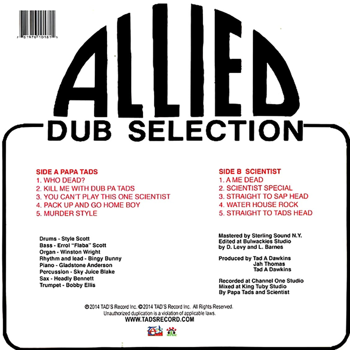 Scientist - Allied Dub Selection: Scientist Vs. Papa Tad's