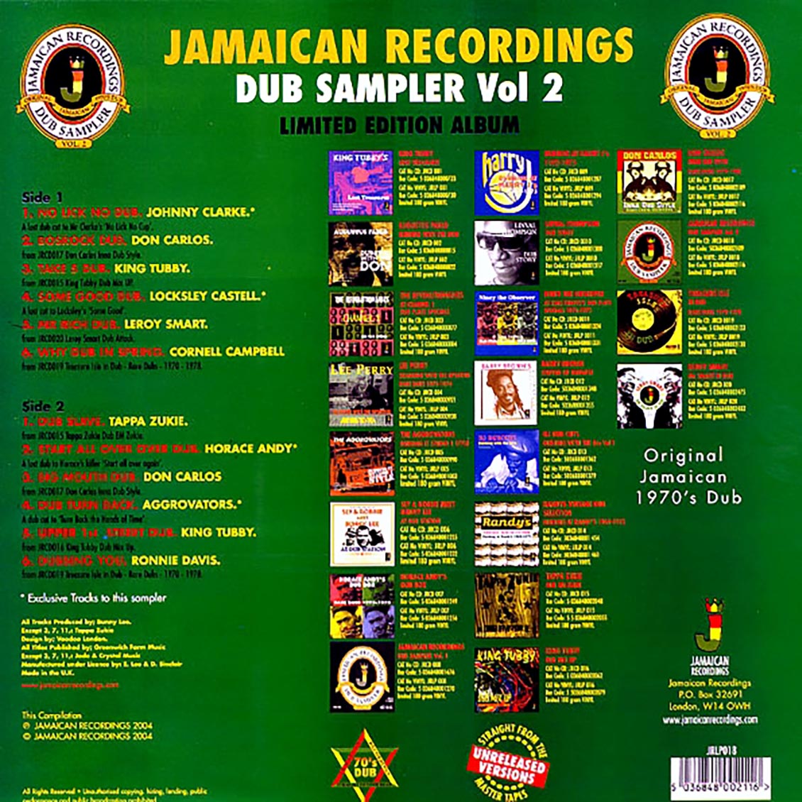Don Carlos, Lacksley Castell, Johnny Clarke, Etc. - Jamaican Recordings Dub Sampler Volume 2