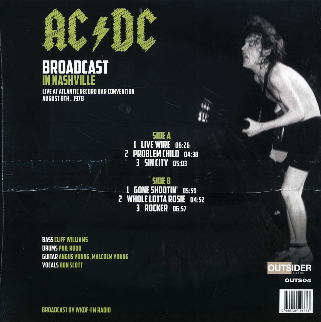 AC/DC - Broadcast In Nashville August 8th, 1978 Clear Vinyl | Outsider, 1978 | Soundtraxx Item No. 283002