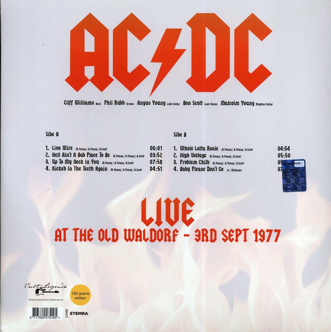 AC/DC - Live At The Old Waldorf: 3rd Sept 1977 Vinyl | Cult Legends, 1977 | Soundtraxx Item No. 288124