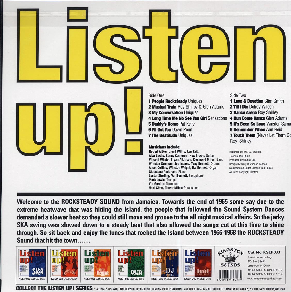 The Uniques, Slim Smith, Dawn Penn, Pat Kelly, Etc. - Listen Up: Rock Steady