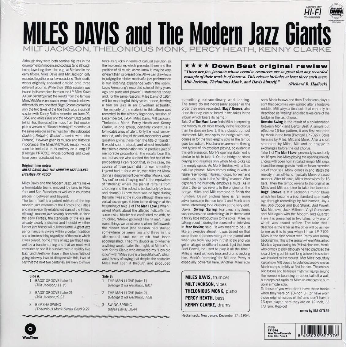 Miles Davis, Milt Jackson, Thelonious Monk, Percy Heath, Kenny Clarke - Miles Davis And The Modern Jazz Giants