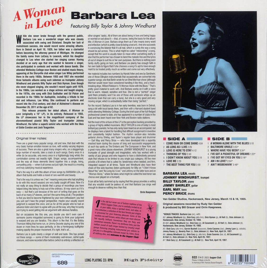 Barbara Lea, Billy Taylor And His Trio, Johnny Windhurst - A Woman In Love