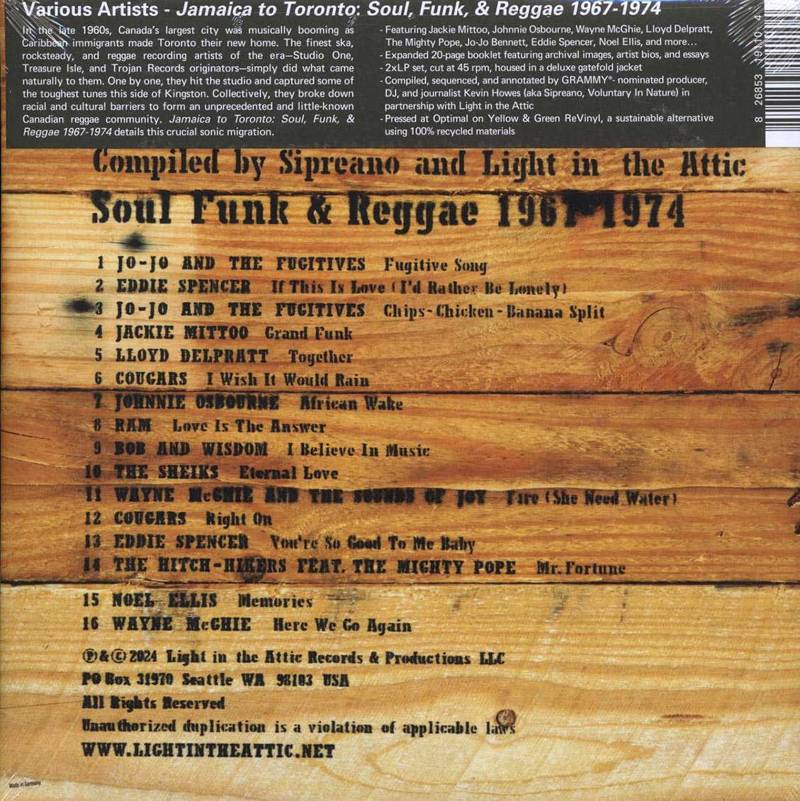 Jackie Mittoo, Johnny Osbourne, Noel Ellis, Cougars, Etc. - Jamaica To Toronto: Soul Funk & Reggae 1967-1974
