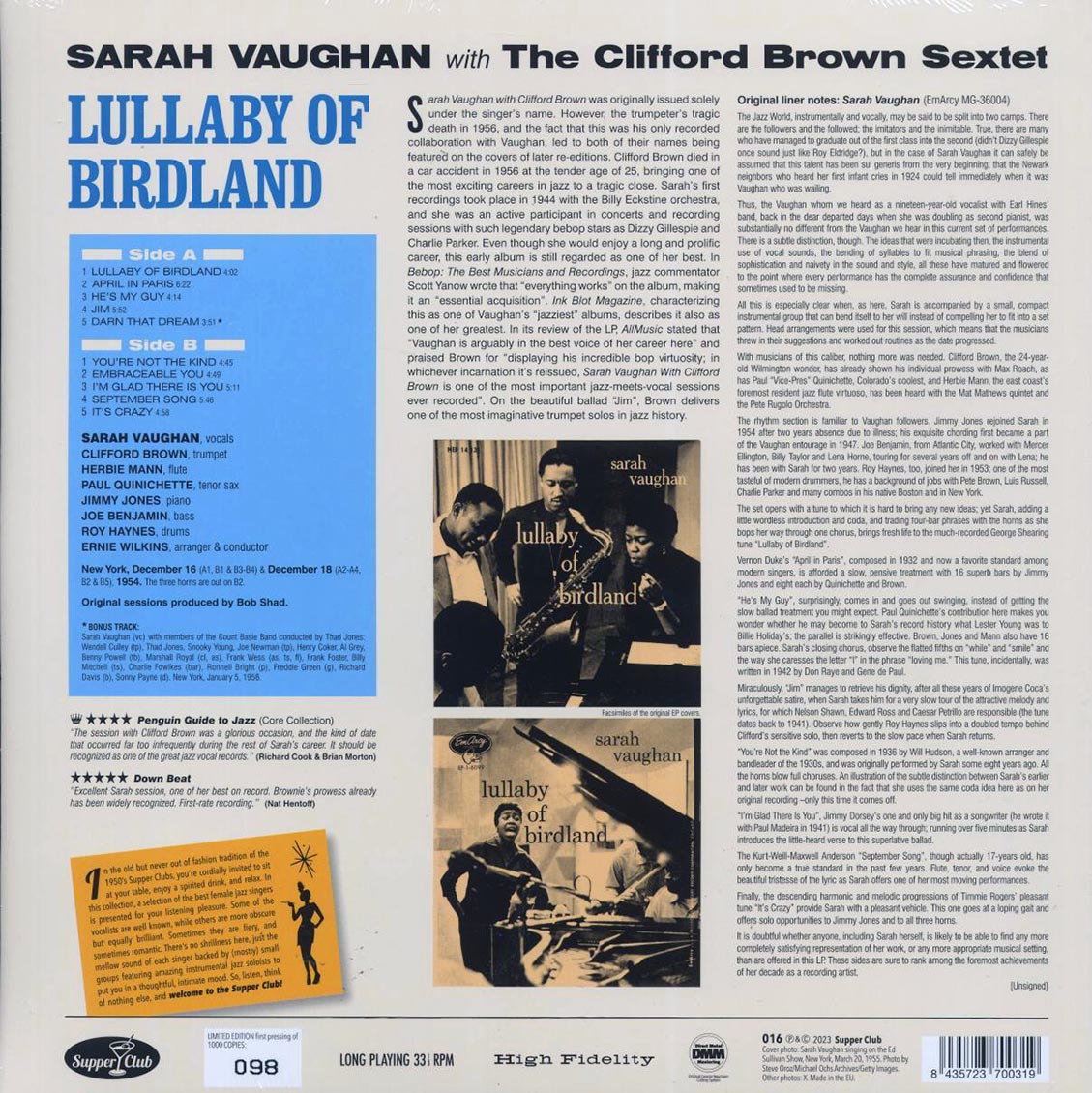 Sarah Vaughan, Clifford Brown Sextet - Lullaby Of Birdland