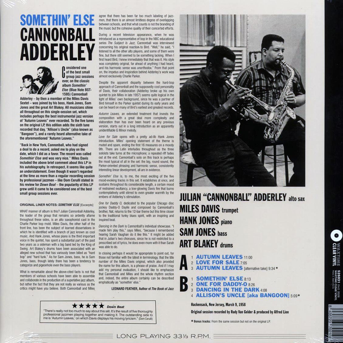 Cannonball Adderley, Miles Davis, Hank Jones, Sam Jones, Art Blakey - Somethin' Else