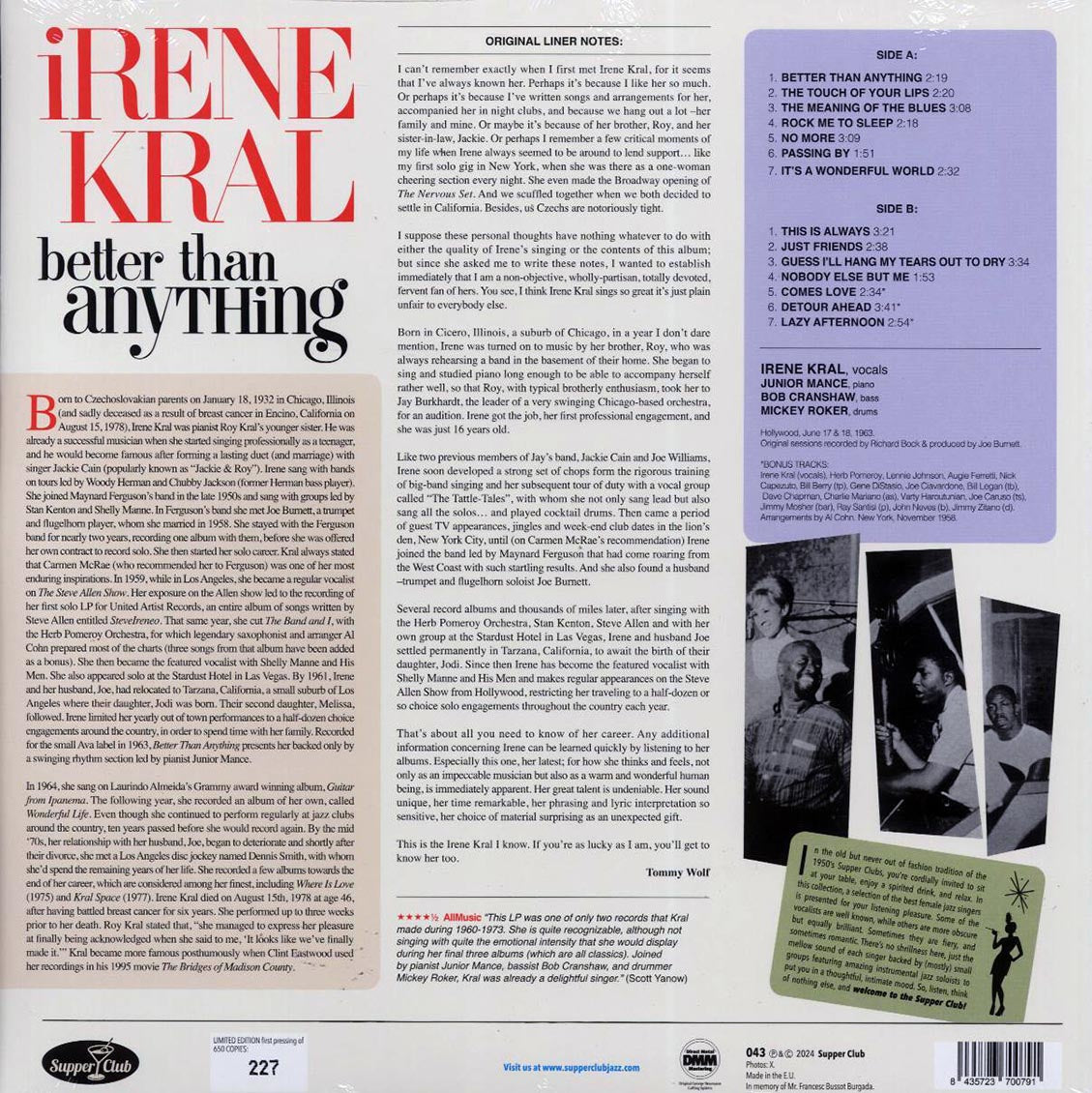 Irene Kral, Junior Mance Trio - Better Than Anything