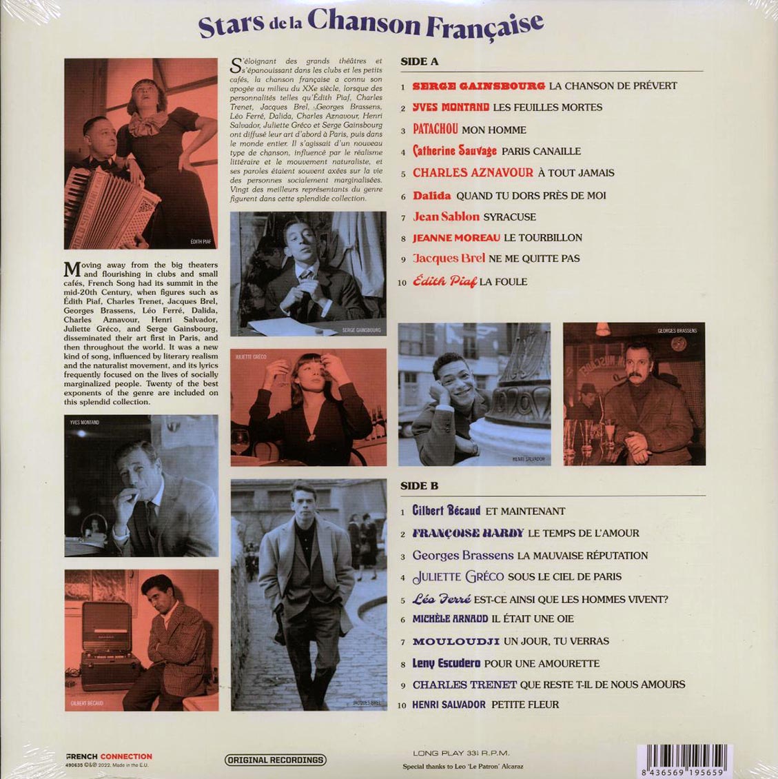 Serge Gainsbourg, Yves Montand, Jacques Brel, Dalida, Edith Piaf, Etc. - Stars De La Chanson Francaise