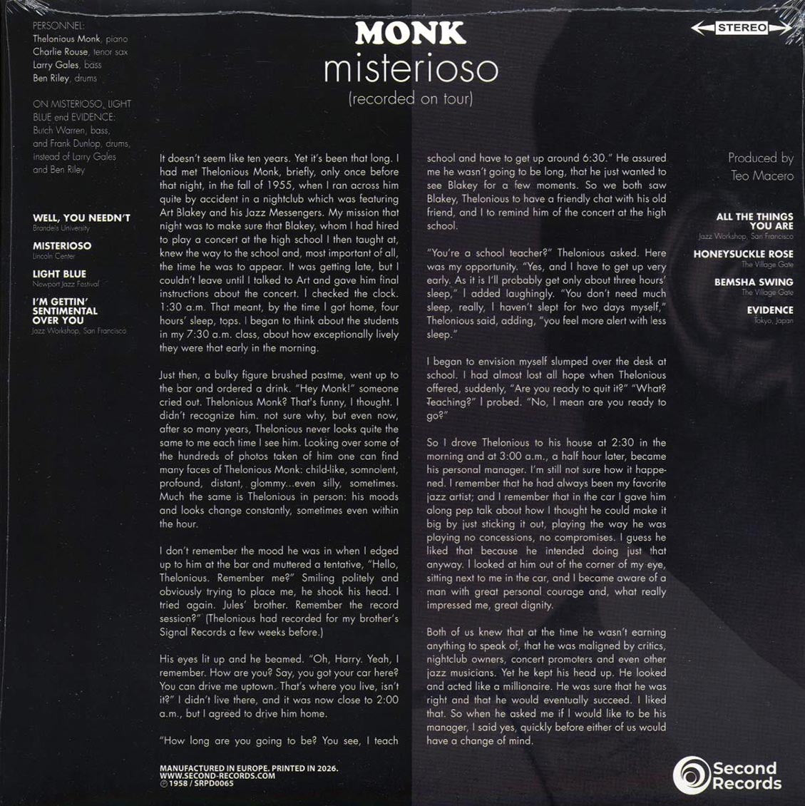 Thelonious Monk Quintet - Misterioso: Recorded On Tour
