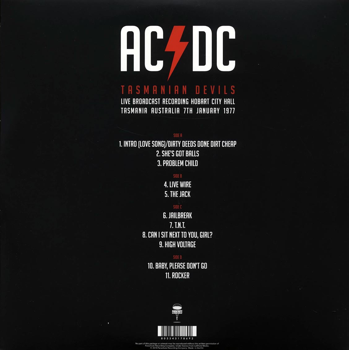 AC/DC - Tasmanian Devils: Live Broadcast Recording, Hobart City Hall, Tasmania, Australia, 7th January 1977