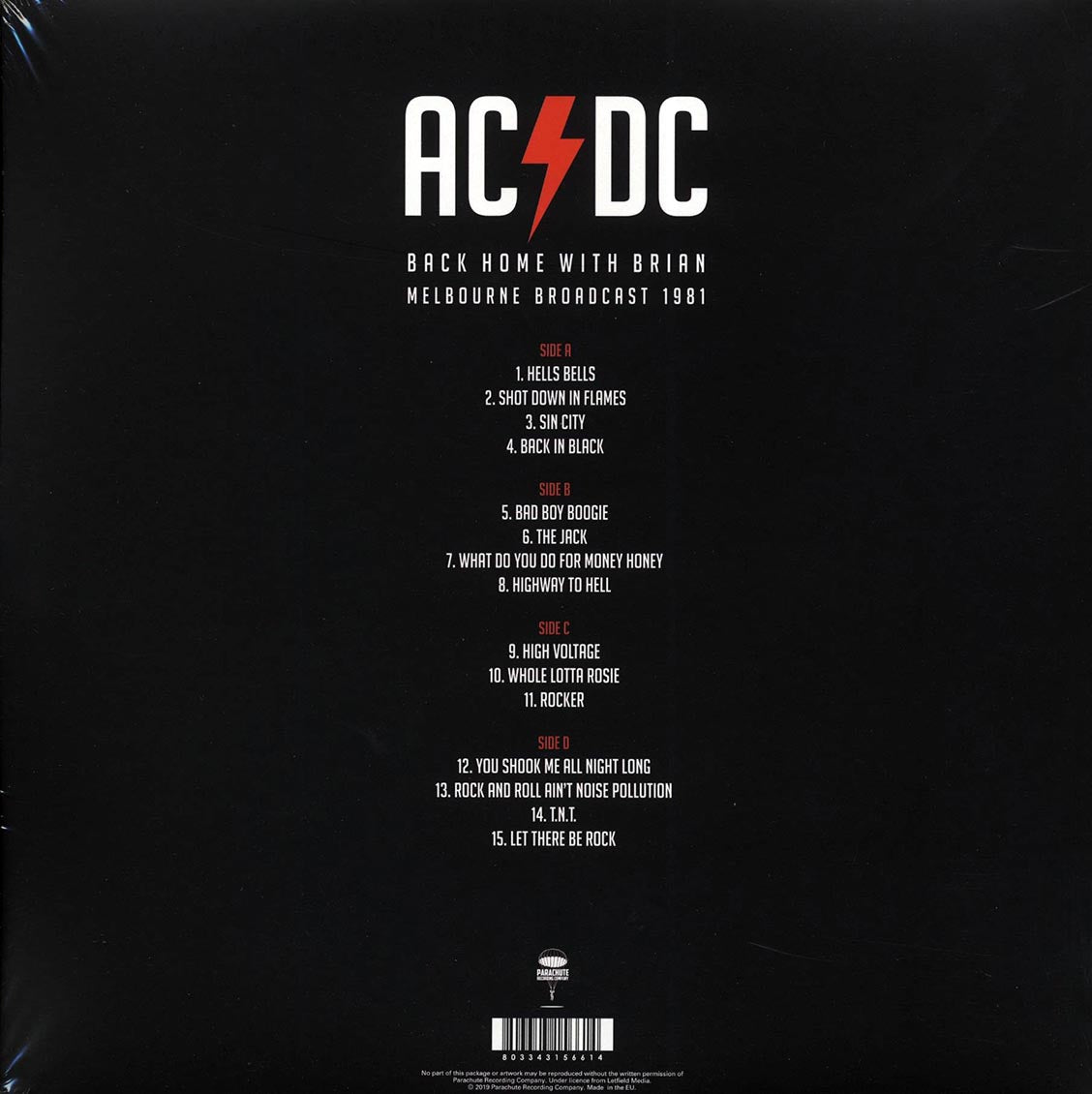 AC/DC - Back Home With Brian: Melbourne Broadcast 1981 2xLP | White Vinyl | Parachute, 1981 | Soundtraxx Item No. 284191